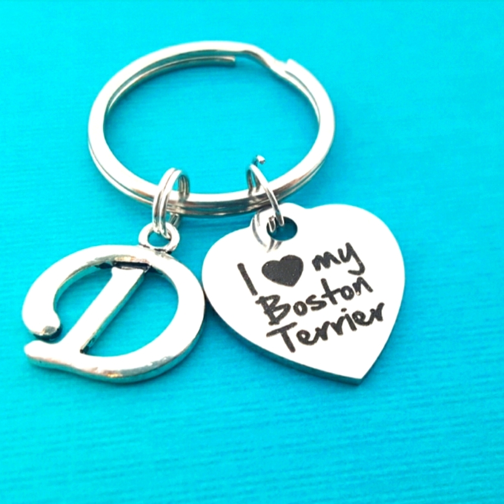 Boston terrier keychain ring key dog personalized